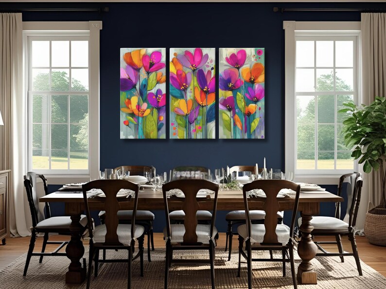 Abstract Flower Triptych Wall Art – Modern Floral Canvas Prints ...