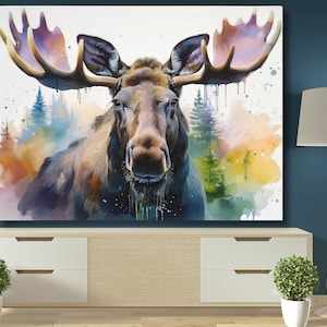 Majestic Bull Moose Canvas Print, Vibrant Wildlife Wall Art for Nature-Inspired Decor, Nature Lovers, Home or Cabin Decor