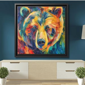 Colorful Bear Wall Art – Vibrant Animal Canvas Print, Bold Modern Wildlife Decor, Abstract Bear Painting for Cabin or Home
