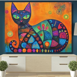 Colorful Cat Canvas Art, Whimsical Home Decor, Unique Wall Art for Cat Lovers, Vibrant Animal Print, Gift for Pet Owners