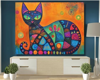 Colorful Cat Canvas Art, Whimsical Home Decor, Unique Wall Art for Cat Lovers, Vibrant Animal Print, Gift for Pet Owners