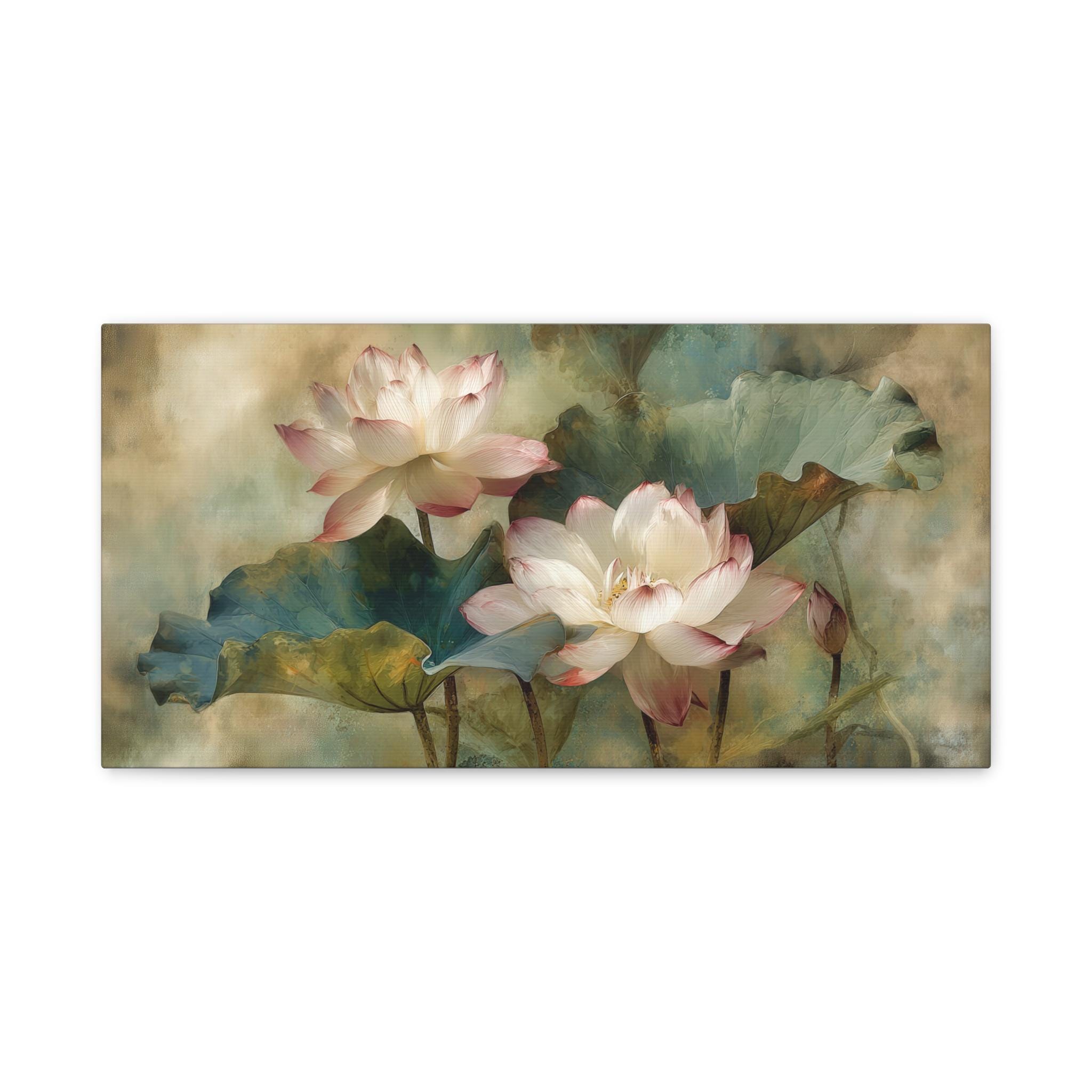 Elegant Lotus Flower Wall Art, Vintage Botanical Canvas Print, Tranquil ...