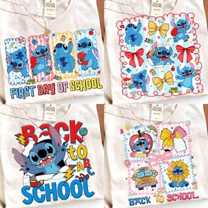Trendiges Cartoon Back To School PNG Bundle, Lustiges Kinder Back To School Png, Blauer Alien Charakter Png, Retro Junge Mädchen Erster Schultag Png
