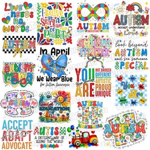 Retro autisme png-bundel, in april waren we blauw png, coquette autisme mama png, I Believe in a spectrum of possible png, autismeboog png