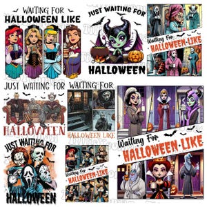 Horror Character Waiting For Halloween PNG Bundle, Princess Waiting For Halloween Png, Villains Waiting for Halloween Png, Horror Movie Png