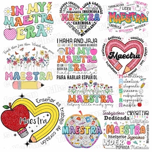 MAESTRA PNG Bundle, Custom Name Spanish Teacher Clipart Bundle, Latina Teacher Sublimation, Rainbow Maestra Png, Teacher Png, Back To School