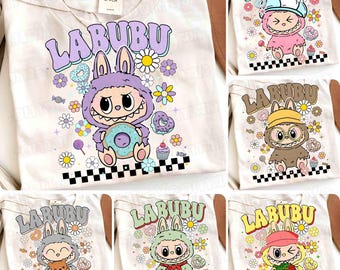 Checkered Labubu Matching Shirt Design PNG Bundle | Kawaii Cute Digital Stickers | Cute Labubu Png | Labubu Figures Art | Labubu Png Clipart