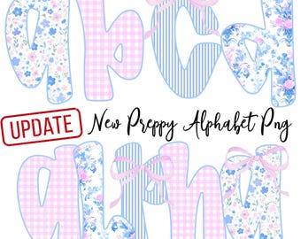 NEW Preppy Floral Alphabet PNG Grandmillennial, Preppy Floral Alphabet, Coquette Alphabet Font, PNG Font, Hand Drawn Alphabet Doodles Set