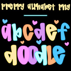 Personalized Preppy Alphabet Set PNG Bundle, 6 Colors Doodle Alphabet Clipart, Colorful a-z Font, Teacher Back to School Sublimation Set