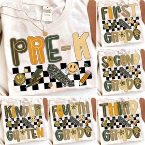 Preppy Back to School Boy PNG Bundle, Checkered Kindergarten Kid Design, First Day PNG, Pre-K to Third Grade Png, School Boy Sublimation Png