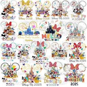 Familienreise 2025 passendes Shirt PNG-Bundle, Disney Vacay-Modus 2025 Png, Maus und Freunde Hallo Urlaub 2025 Png, Prinzessin Familienreise Png