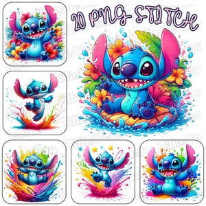 20 Bundle PNG di Watercolor Stitch, Stitch Hello Summer Png, Floral Stitch Png, Watercolor Stitch Png, Funny Stitch Png, Maglietta di Watercolor Stitch