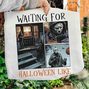Retro Waiting For Halloween Like Horror Movie Characters Png, Halloween Png,Horror Character Daily Life, Spooky Season Png,Fall Shirt Design