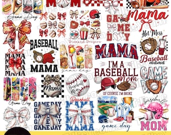 Baseball Mama PNG Bundle, Baseball Mama Png, Baseball Mom Png, Baseball Coquette Bow Png, Game Day Coquette Png,Retro Checkered Baseball Png