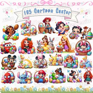 Cartoon Easter PNG Bundle, Princess Easter Bunny Png, Mouse And Friends Easter Png, Funny Cartoon Egg Easter Png