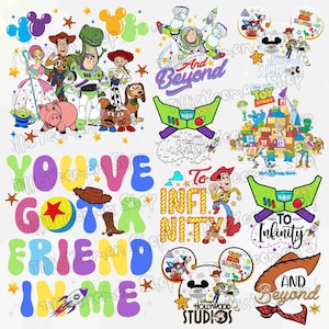 Retro Toy Story PNG Bundle, Sie haben einen Freund in mir Png, zu unendlichen Png, Toy Story Shirt, Spielzeug Geschichte Geburtstag Png, Spielzeug Geschichte Land Png