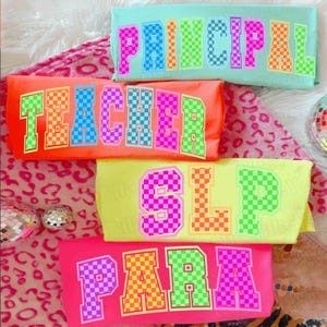 Trendy Checkered School Occupation PNG Bundle, Back to School Teacher Sped Para Counselor, Preppy First Day of School Checkered Girly Png