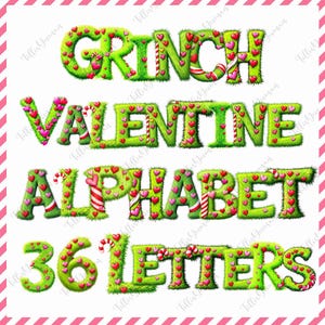 Alfabeto de San Valentín Grinch de 36 letras Png, Doodle de San Valentín Png, Fuente Grinch Png, Alfabeto de San Valentín Png Feliz San Valentín