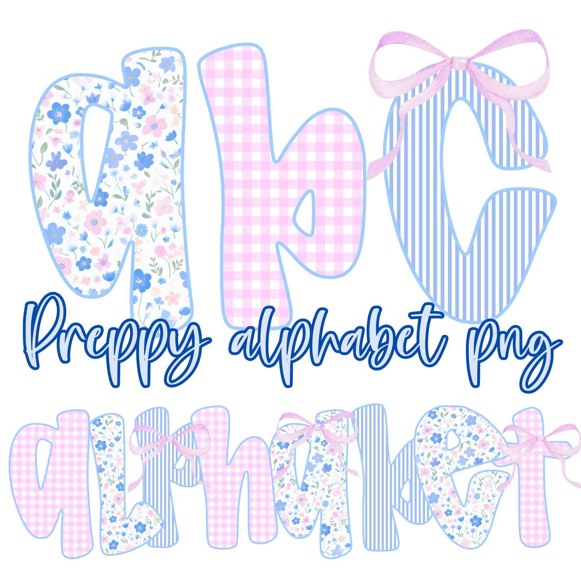 Preppy Retro Floral Alphabet PNG Grandmillennial, Preppy Floral Alphabet, Coquette Alphabet Font, PNG Font, Hand Drawn Alphabet Doodles Set