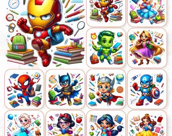 Cartoon Back To School Png, Superhero Back To School Png, Princess Back To School Png, School Png, Cute Girl Back To School, Cute Boy School