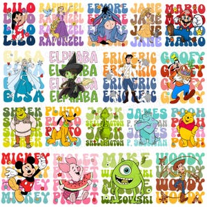 Lot de 50 personnages de dessins animés au format PNG, vacances en famille png, voyage en famille png, mode vacances png, royaume magique png, conception de chemise assortie