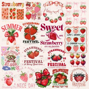 Strawberry PNG Bundle, Strawberry Festival Png, Strawberry Summer Vibes Png, Coquette Strawberry Png, Strawberry Boho Png