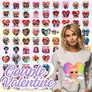 80+ Chicano Paar Valentine Png-Bundle, Rosa Chicana Valentine Design, Chola Paar Png, Chibi Style Latein Paar Png, Glitter Bunt