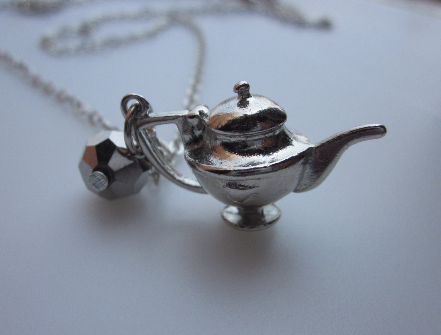 Genie Magic Lamp Necklace in Silver Finish Genie's Lamp Etsy
