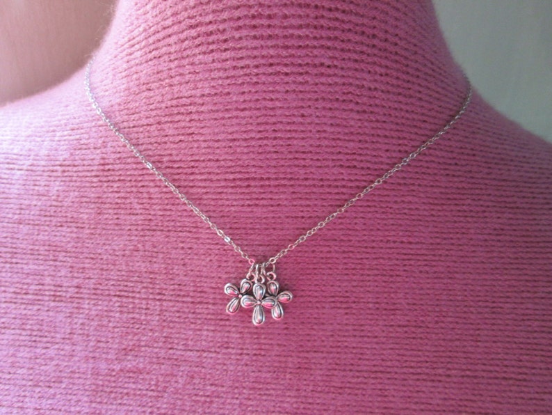 Triple Crucifix Three Cross Charm Necklace in Silver Finish