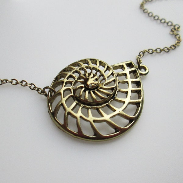 RESERVED for Amanda B. > Nautical Nautilus Charm Necklace in Antique Gold Finish