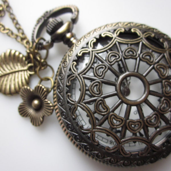 Leaf and Flower Accented Webbed Watch Necklace