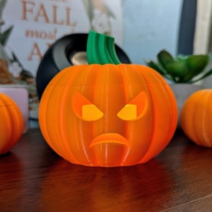 Grumpy Halloween Jack O&#39;Lantern pumpkin & LED tea light, 2 sizes.  Fun indoor Halloween decoration.  Great for Home, Office, Dorm, Classroom