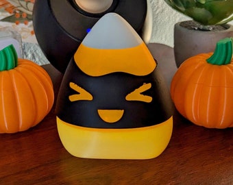 Halloween Candy Corn Decoration, Lights Up with FREE LED Tea Light.  Cute Summerween Decoration or Valloween gift.  "Smiling" Face.