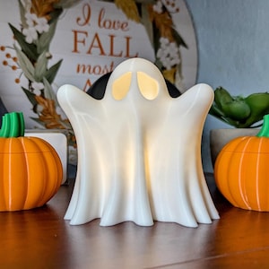 Sadie - Halloween Ghost with LED tea light.  One ghost from our 5-pack collection.  Indoor Halloween Party decor.  Goth gift for friend.