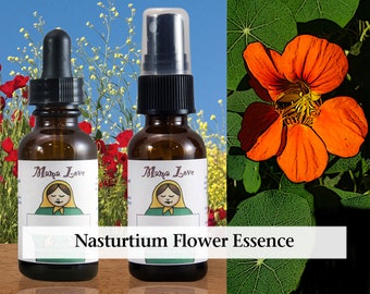 Organic Nasturtium Flower Essence, Dropper or Unscented Spray for Increased Vitality and Joy when Exhausted from Too Much Intellectual Focus