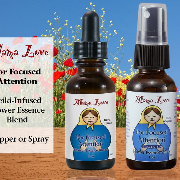 Focused Attention, Flower Essence Dropper or Spray, Organic Reiki-Infused for Energy to Focus Creatively and Follow Through