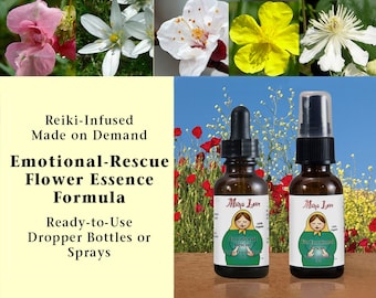 Emotional Rescue Bach Flower Dropper or Spray, Aura Mist for Trauma, Grief, Stress, Emergency, Organic, Reiki-Infused, Dosage Strength,
