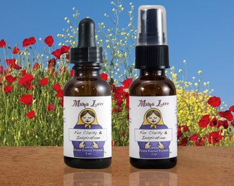 Clarity, Inspiration, Clear Thinking,  Flower Essence Dropper or Spray, Aura Mist, Organic, Reiki-Infused, with Bach Flowers