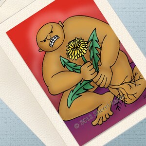 May include: A cartoon illustration of a person holding a dandelion with a red, purple, and green background. The text "2012 Sheryl Kauff" is in the bottom right corner of the image.