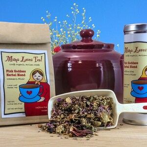 Pink Goddess Women&#39;s Herbal Tea in a Bag or Tin, 100% Organic, Red Clover, Raspberry Leaf, Rose, Caffeine-free, Loose-Leaf Blend