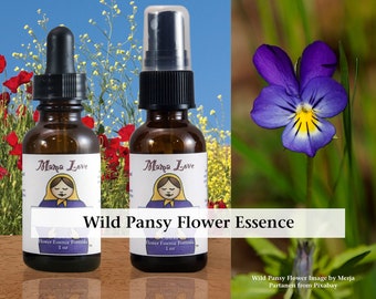 Organic Wild Pansy Flower Essence, Dropper or Unscented Spray Aura Mist for Easing Shyness, Loneliness