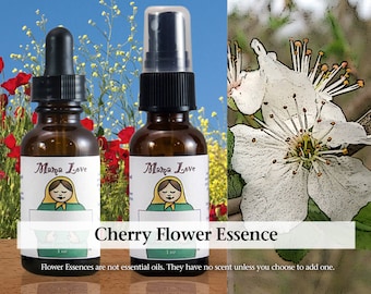 Organic Cherry Flower Essence, Dropper or Unscented Spray Aura Mist for Cheerfulness, Joy, Hope, Youthful Optimism
