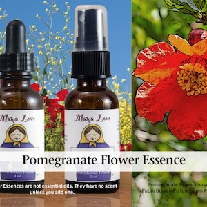 Pomegranate Flower Essence, Dropper or Unscented Spray Aura Mist for Creative Focus, Mothering and Career