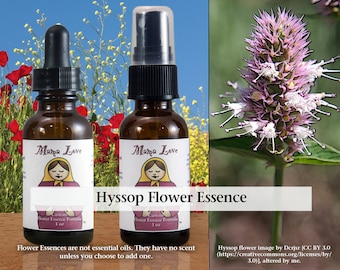 Organic Hyssop Flower Essence, Dropper or Unscented Spray Aura Mist for Addressing Body-Based Guilt or Shame, Self-Abuse, Cutting