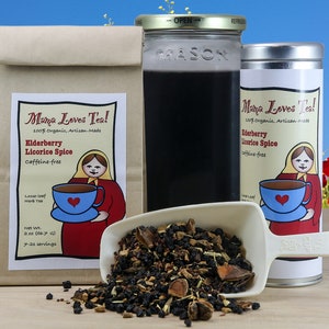 Elderberry Licorice Spice Herb Tea Blend in a Bag or Tin, 100% Organic, Loose-Leaf Blend