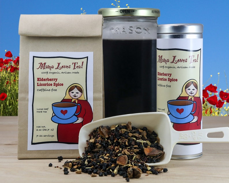 Elderberry Licorice Spice Herb Tea Blend in a Bag or Tin, 100% Organic, Loose-Leaf Blend image 1