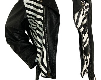 Hand painted leather jacket zebra print M unisex custom vintage