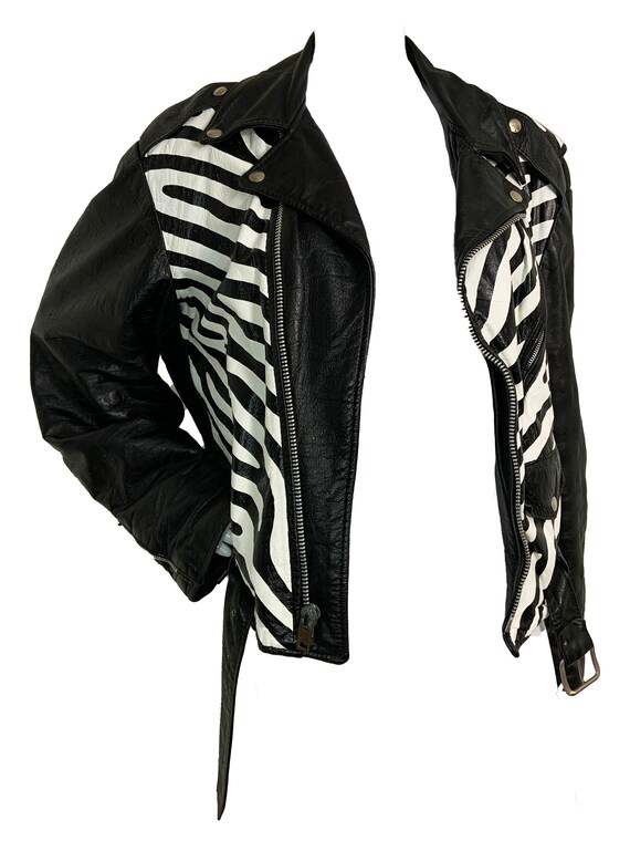 Hand Painted Leather Jacket Zebra Print M Unisex Custom Vintage - Etsy