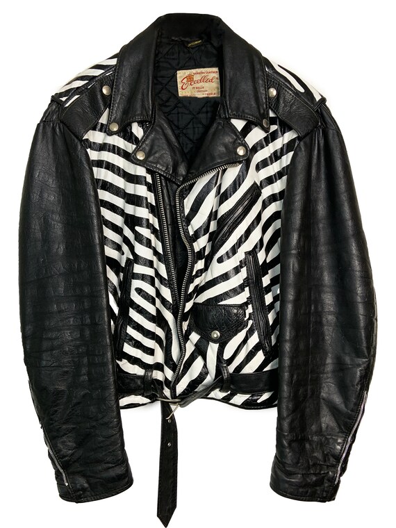 Hand Painted Leather Jacket Zebra Print M Unisex Custom Vintage - Etsy