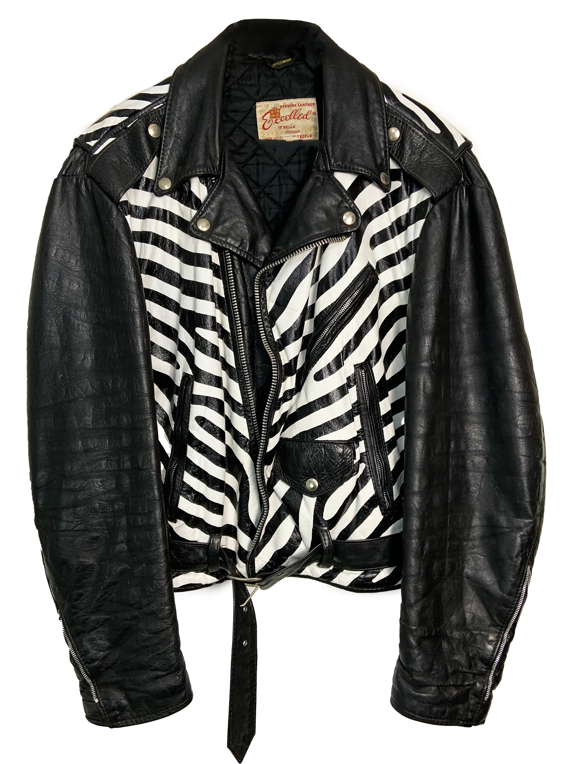 Hand Painted Leather Jacket Zebra Print M Unisex Custom Vintage - Etsy